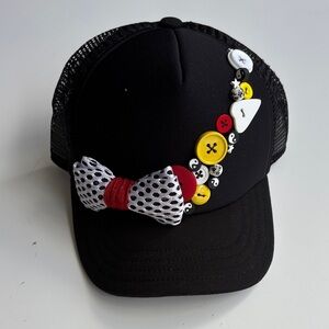 NWT Black Kids Cap Hat with Colorful Button Accents Bow White Yellow Red